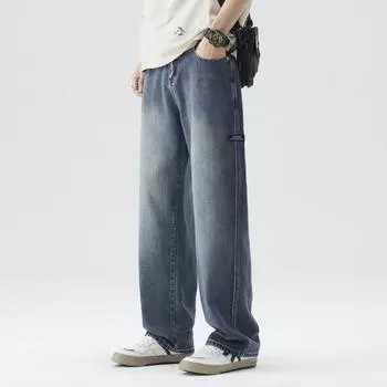 New Spring and Summer Men s Japanese Loose Straight High Street Retro Wide-leg Jeans Men 28