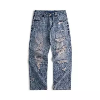 New Spring and Summer Men s Jeans Straight-leg Street Nightclub Beggar Pants 28