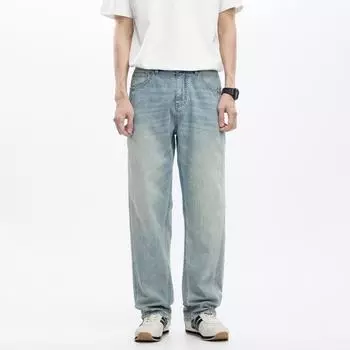 New Spring and Summer Men s Loose Straight American Tennis Stretch Light-colored Jeans 28 светло-синий