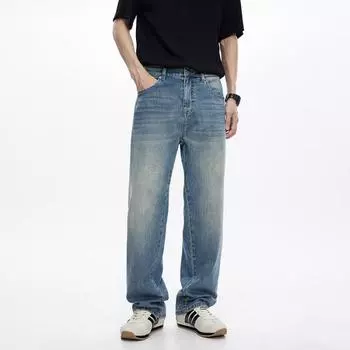 New Spring and Summer Men s Loose Straight American Tennis Stretch Light-colored Jeans 28 синий