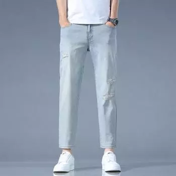 New Spring and Summer Men s Nine-point Pants Slim Fit Ripped Thin Small-foot Pants Korean-style Pants 28