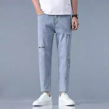 New Spring and Summer Men s Nine-point Pants Slim Fit Ripped Thin Small-foot Pants Korean Version 9-point Pants 28