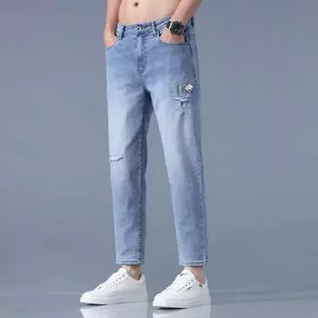 New Spring and Summer Men s Pants Slim Fit Ripped Thin Small Feet Pants Korean Version 28