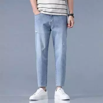 New Spring and Summer Men s Pants Slim Fit Ripped Thin Small Feet Pants Korean Style Pants 28