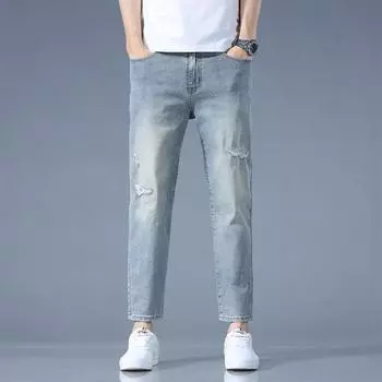 New Spring and Summer Men s Pants Slim Fit Ripped Thin Small Feet Pants Korean Style Pants 28