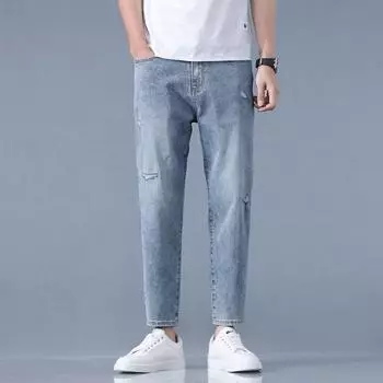 New Spring and Summer Men s Pants Slim Fit Ripped Thin Small Feet Pants Korean Version 28