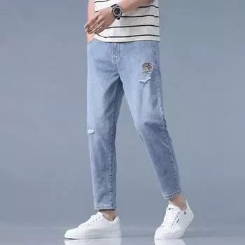 New Spring and Summer Men s Pants Slim Fit Ripped Thin Small Feet Pants Korean Style Pants 28