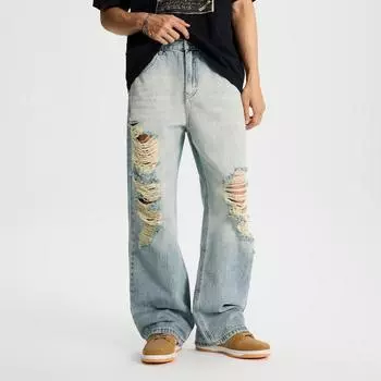 New Spring and Summer Men s Ripped Super Soft Japanese Loose Straight Wide-leg Pants Jeans Long S