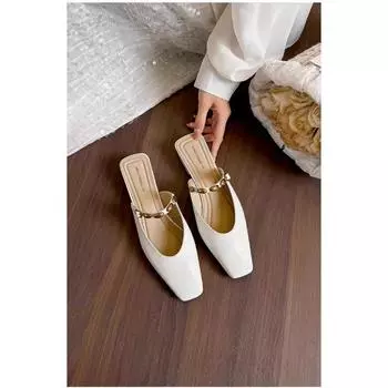 New spring and summer no heel square head shoes bag head cool slippers women s summer wear thick heel half drag single shoes 35