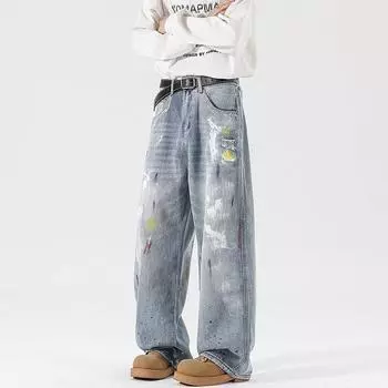 New Spring and Summer Scimitar Pants Dirty Pants Burned Fried Salt Water Washing Street Jeans Trousers S