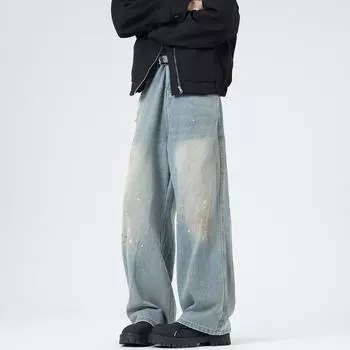 New Spring and Summer Scimitar Pants Dirty Pants Burned Fried Salt Water Washing Street Jeans Trousers S