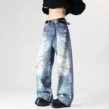 New Spring and Summer Scimitar Pants Dirty Pants Burned Fried Salt Water Washing Street Jeans Trousers S