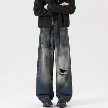 New Spring and Summer Scimitar Pants Dirty Pants Burned Fried Salt Water Washing Street Jeans Trousers S