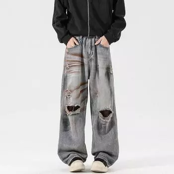 New Spring and Summer Scimitar Pants Dirty Pants Burned Fried Salt Water Washing Street Jeans Trousers S