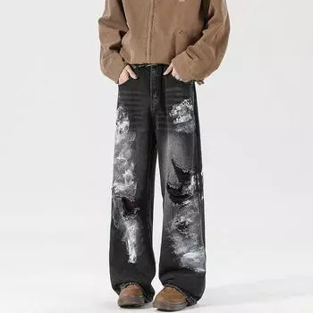 New Spring and Summer Scimitar Pants Dirty Pants Burned Fried Salt Water Washing Street Jeans Trousers S