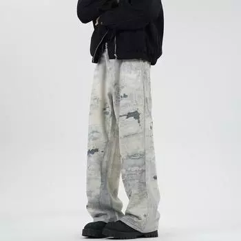 New Spring and Summer Scimitar Pants Dirty Pants Burned Fried Salt Water Washing Street Jeans Trousers S