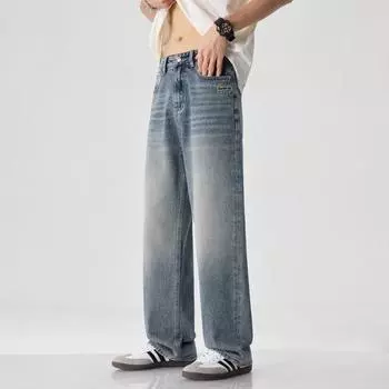 New Spring and Summer Straight Jeans Retro Loose Wide-leg Pants American Trousers 28 синий
