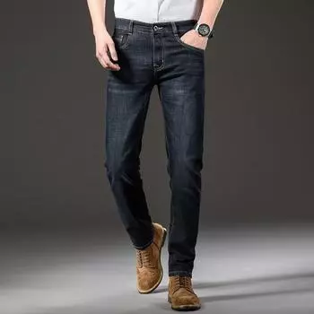 New Spring and Summer Stretch Cotton High Waist Loose Business Straight Jeans Men s Trousers 28 чёрный