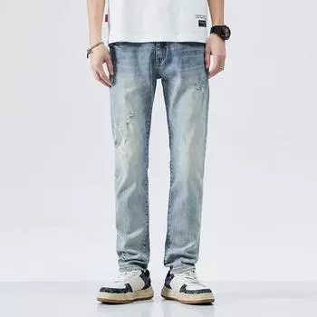 New Spring and Summer Wash Grinding White Daily Versatile Small Straight Feet Casual Jeans Men s Jeans Trousers 28