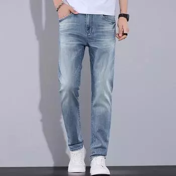 New Spring and Summer Wash Light Business Straight Jeans Slim Fit Thin Casual Trousers 28
