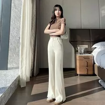 New Spring and Summer Women s Flared Flared Trousers with A Slit S чёрный