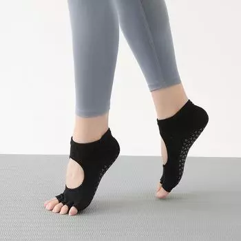 New Spring and Summer Yoga Socks Women s Non-Slip Finger Socks Pure Color Cotton Deodorizing Filter Pilates Sports Ins Trendy Korean Toe Socks Open finger Black