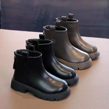 New Spring Autumn Children s Boot Black Brown Versatile Girls Ankle Boots Fashion Causal Versatile Kids Leather Boots Non-slip 27 чёрный