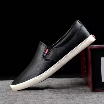 New Spring / Autumn Men s Casual Leather Shoes Pedal Low-top Men Sneakers Loafers Slip-on Shoes Breathable Mens Shoes 39 белый