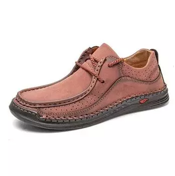 New spring autumn men s leather shoes hand-stitched men s shoes leather casual leather shoes large size sneakers M947 38 коричневый