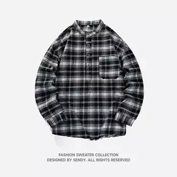 New Spring Autumn Men s Sweatshirt Casual Versatile Young Handsome Pullover Plaid Long-sleeved Shirt M