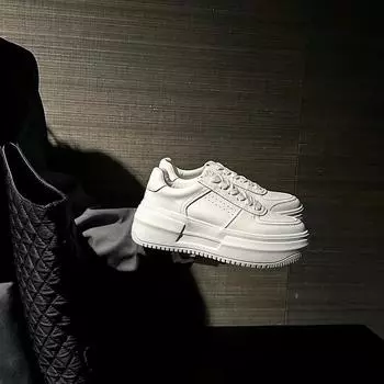 New Spring Autumn Platform Women Sneakers White Genuine Leather Shoes Thick Bottem Casual Shoes Women Increase Vulcanize Shoes 34 белый