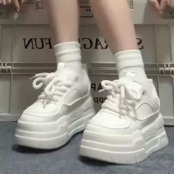 New Spring/autumn Thick-soled Lace-up Casual Shoes with Round Toes Fashionable Comfortable Trendy Breathable Walking Sneakers 36