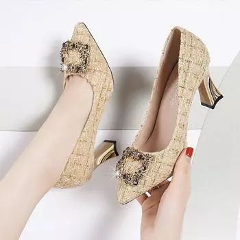 Новые Весенне-Осенние Женские Туфли на Высоком Каблуке из Мягкой Кожи Офисные Профессиональные Черные Рабочие Туфли Остроносые Легкие 35