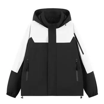 New Spring Jacket Couple Single-layer Punching Jacket Hooded Cardigan Spelling Colour Waterproof Thickening Outdoor Mountaineering M