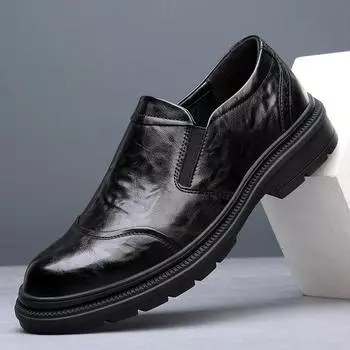 New spring leather shoes men s breathable leather versatile business casual shoes round head trend thick sole one pedal men s shoes 38 чёрный