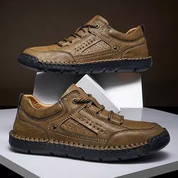 New Spring Men Leather Casual Shoes Handmade Sneakers Man Lace Up Men Flats Footwear Plus Size 38-48 38 коричневый