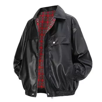 Новая весенняя мужская двухсторонняя кожаная куртка в американском стиле, винтажная куртка-бомбер для мотоцикла, байкерское пальто из искусственной кожи, модный дизайн 3XL чёрный
