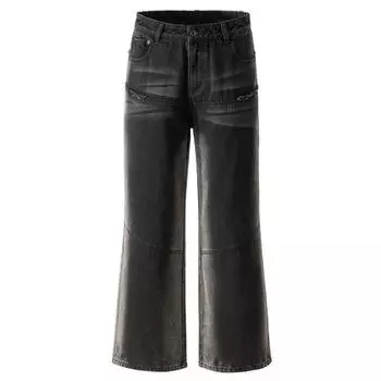 New Spring Rosted Jeans American High Street Loose Wide-leg Jeans S чёрный