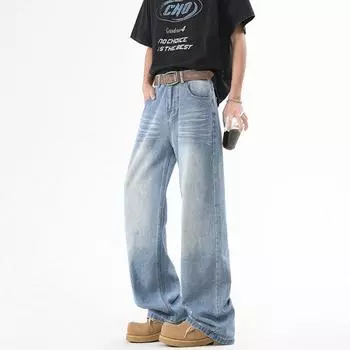 New Spring Style Waist-studded American High Street Floor Pants Men s Jeans Trousers S синий