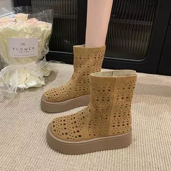 New spring summer fashionable versatile women s boots casual comfortable thick soled shoes hollowed out midsole boots 35