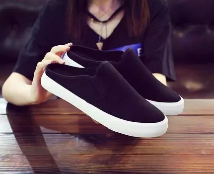 New Spring/Summer Half Slippers Woman s Canvas Shoes Low Slip-On Shoes Youth Korean Casual Flat Slippers for Women 35 белый