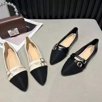 Новые весенне-летние туфли-лоферы из мягкой кожи, балетки на мягкой подошве, женские туфли с закрытым носком, удобные, с острым носком, на плоской подошве 35 чёрный