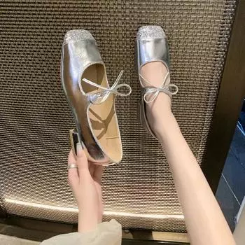 New Square Toe Thick Heel with Bow Decoration Fashionable and Elegant Women s Shoes Comfortable Casual Party High Heels 35 чёрный