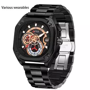 Новые квадратные мужские кварцевые часы с флуоресцентным модным календарем водонепроницаемые кварцевые часы