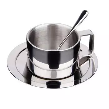 New Stainless Steel Coffee Cup Saucer and Spoon Set Coffee Mug Gifts AVE