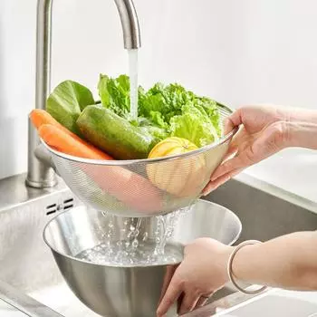 New Stainless Steel Double-Layer Drain Storage Basket Washing Rice Fruit Vegetable Strainer Colander Utensils for Kitchen