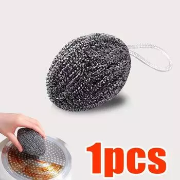 New Stainless Steel Wire Balls Metal Dishwashing Clean Ball Scrubbers Kitchen Scrubbing Sponges Cleaner Tools Cleaning Supplies AVE 1PCS