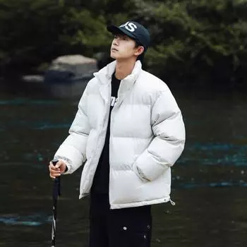 New Stand-up Collar Cotton-padded Clothes Men s Autumn Thickened Cotton-padded Jackets Bread Clothes Trendy Ins Cotton-padded Clothes Men s Jackets S чёрный