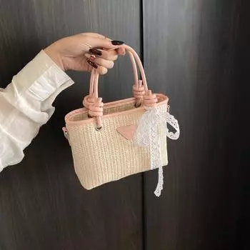 New straw bag high-end texture niche seaside season versatile messenger bag fashionable portable woven bag розовый