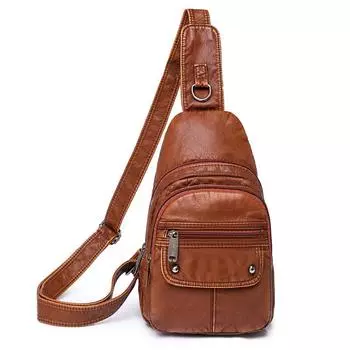 New Street Fashion Soft Leather Women s Crossbody Bag Multi-pocket Wash Leather Chest Bag Fashionable Travel Bag